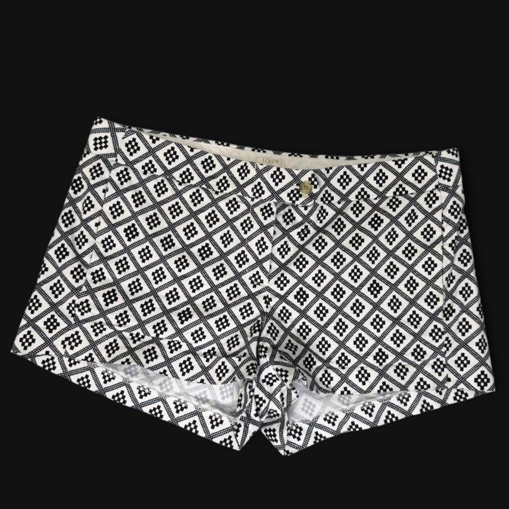 J.Crew Stretch Women's Size 10 Chino Shorts Black White Geometric Diamond Print